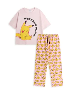 Pyjama's|Loungewear*Vanilla Underground dames Pokemon roze korte mouw lange pijpen 100% katoenen pyjamaset