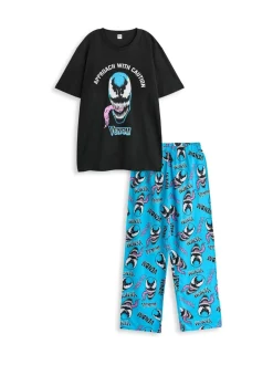 Pyjama's|Vanilla Underground Marvel Venom pyjama met korte mouwen en lange pijpen voor heren van 100% katoen