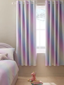 Gordijnen|Gordijnen*Next Verduisterende ombre ringgordijnen met regenboogprint