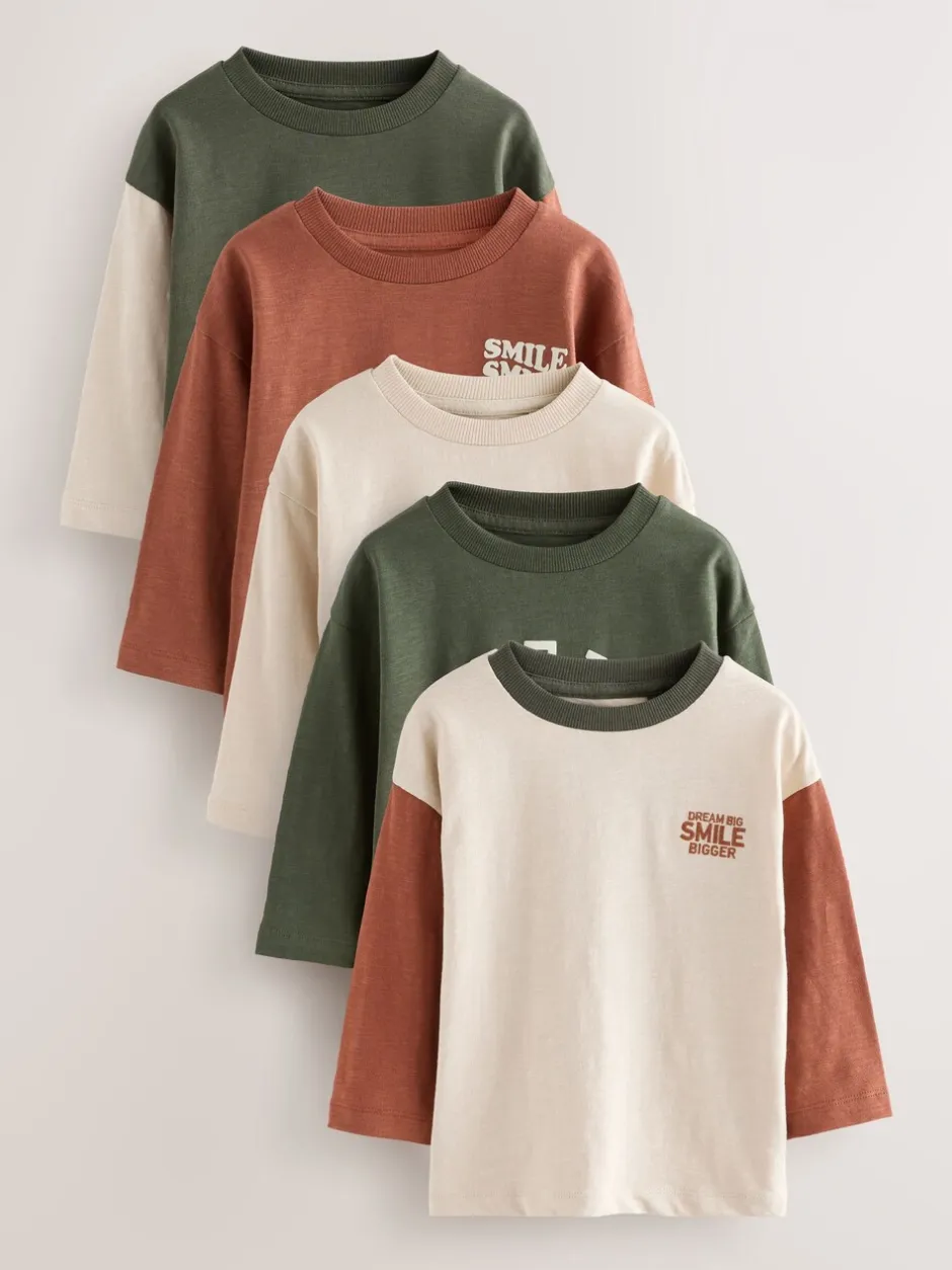 Tops|T-Shirts*Next Verschillende mineraaltinten - Set van 5 T-shirts met lange mouwen (3 mnd-7 jr)