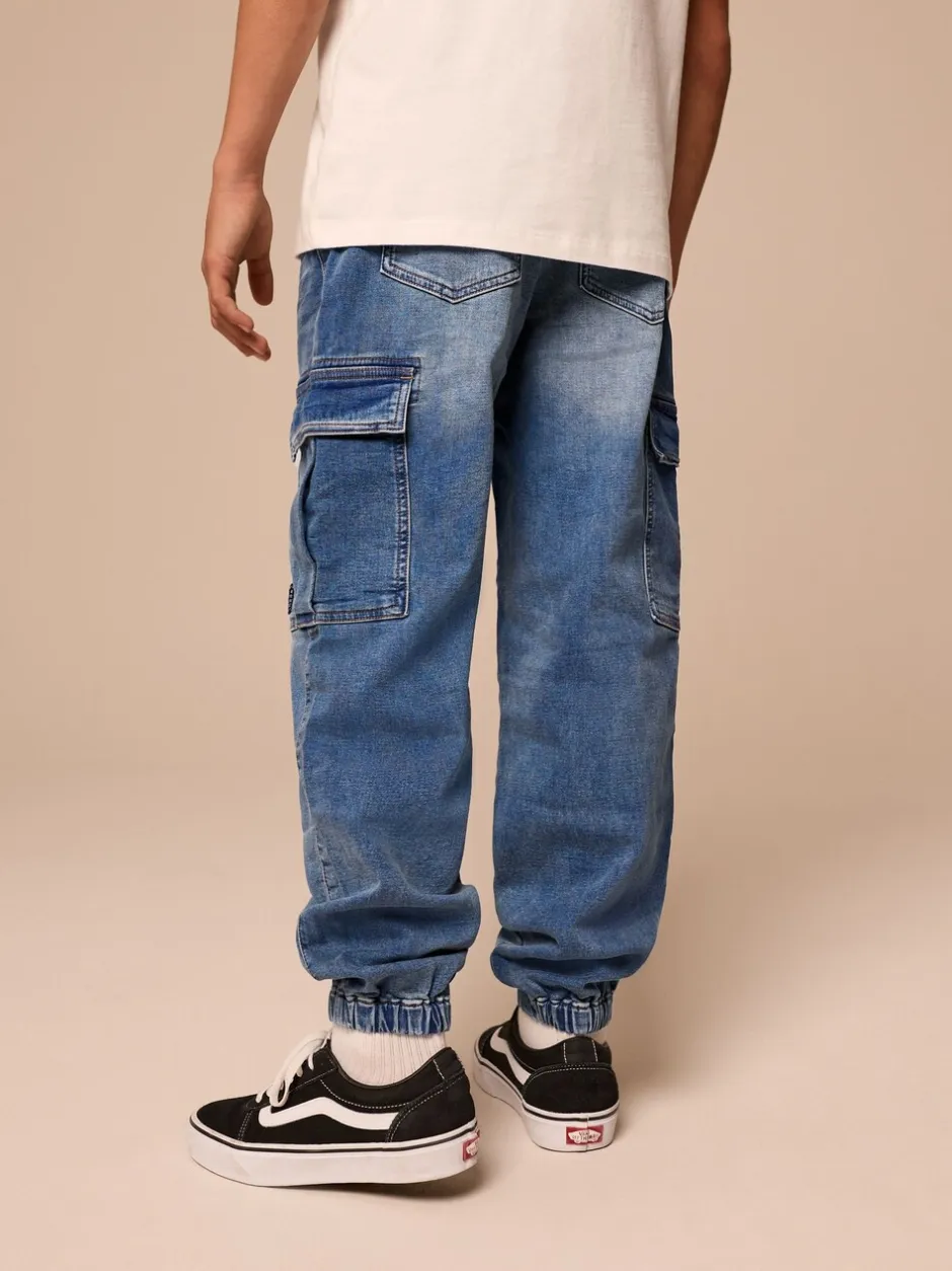 Jeans|Next - Cargo jeans met elastische taille (3-16 jr) Vintage blauw