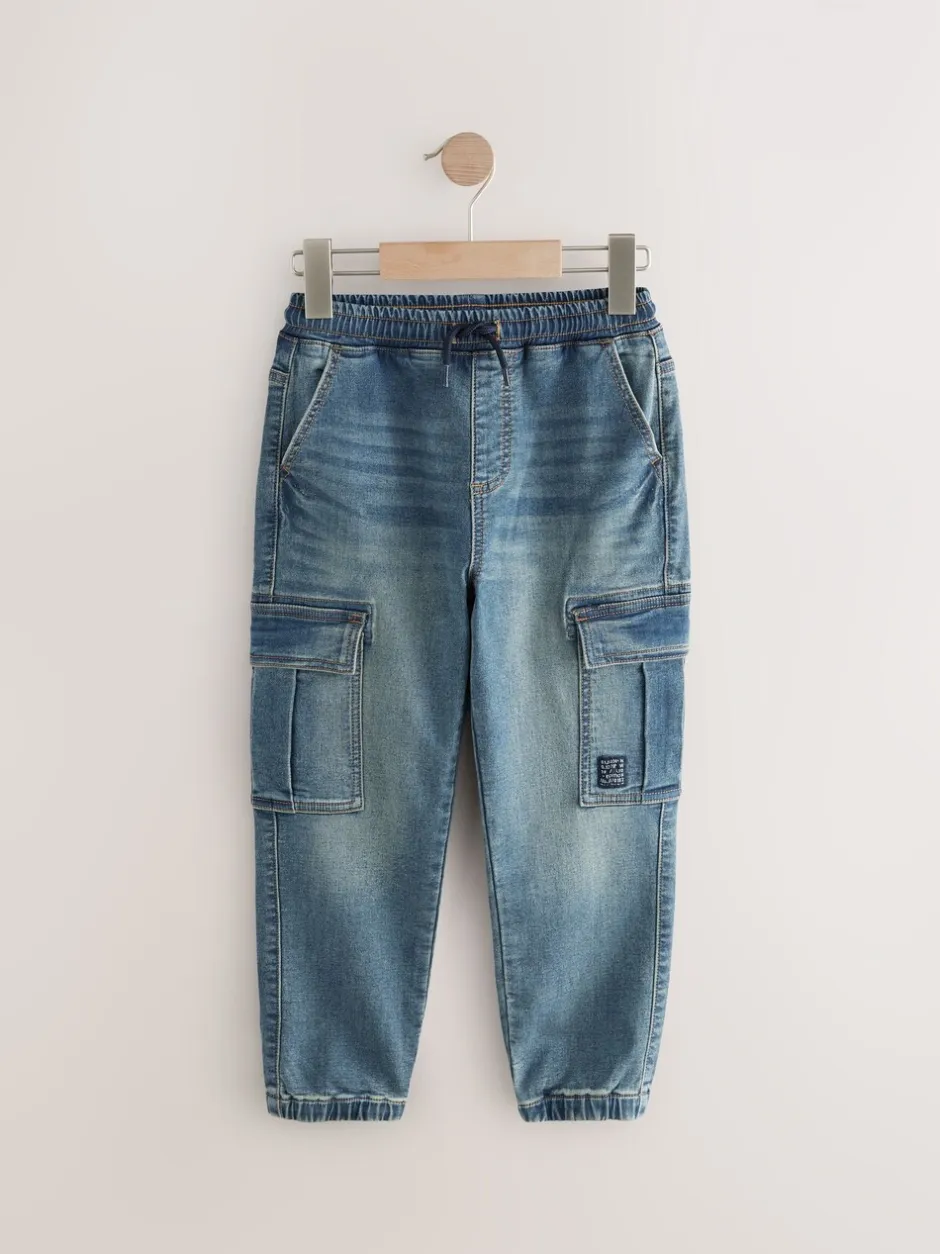 Jeans|Next - Cargo jeans met elastische taille (3-16 jr) Vintage blauw