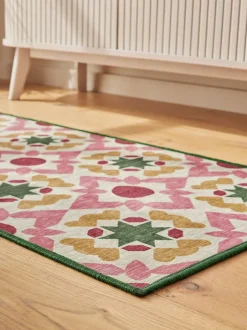 Vloerkleden En Lopers|Vloerkleden En Lopers|Next Wasbare loper met geometrische tegelprint Roze