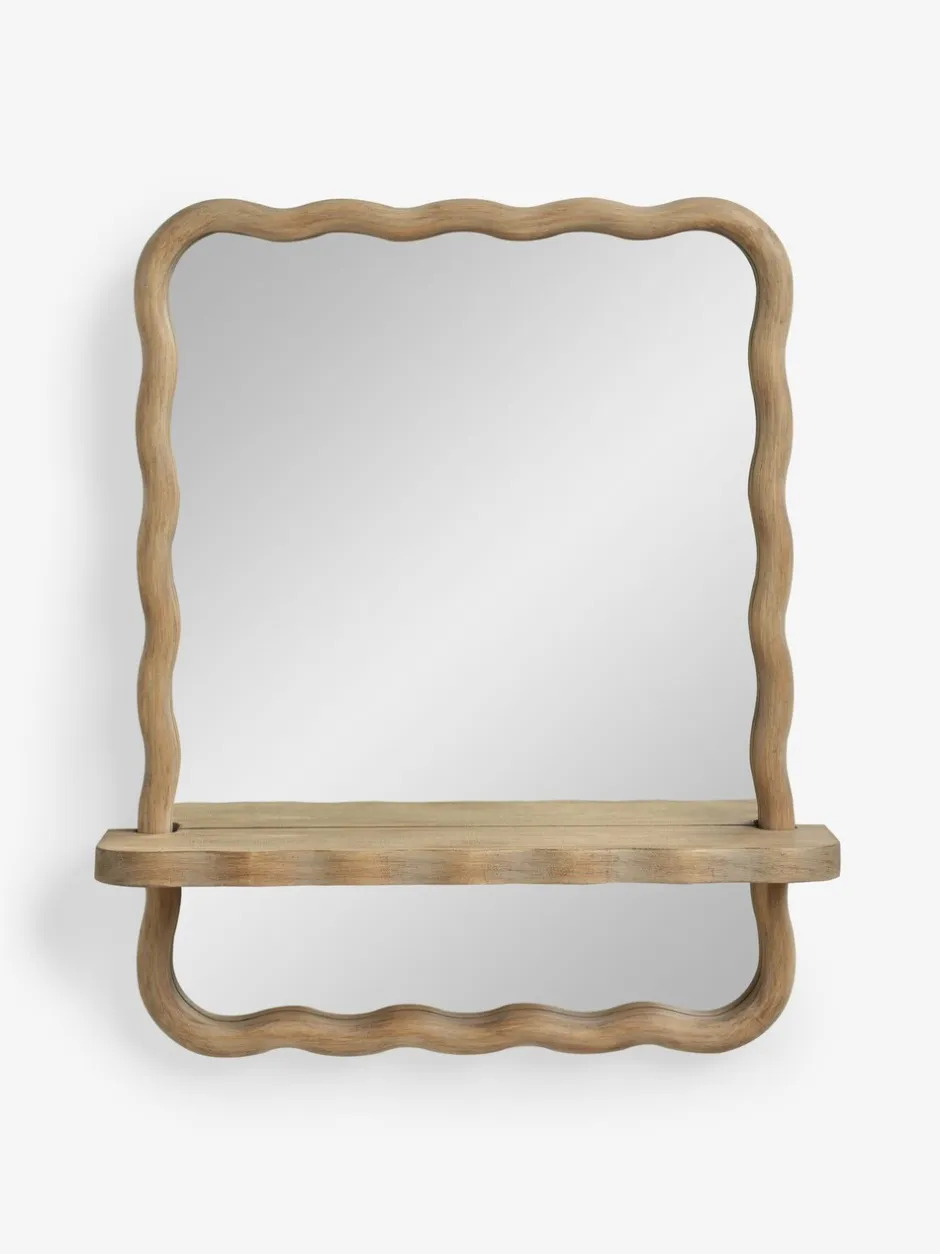 Spiegels|Badkameraccessoires|Next Wavy Pine Wood Shelf Bathroom Wall Mirror