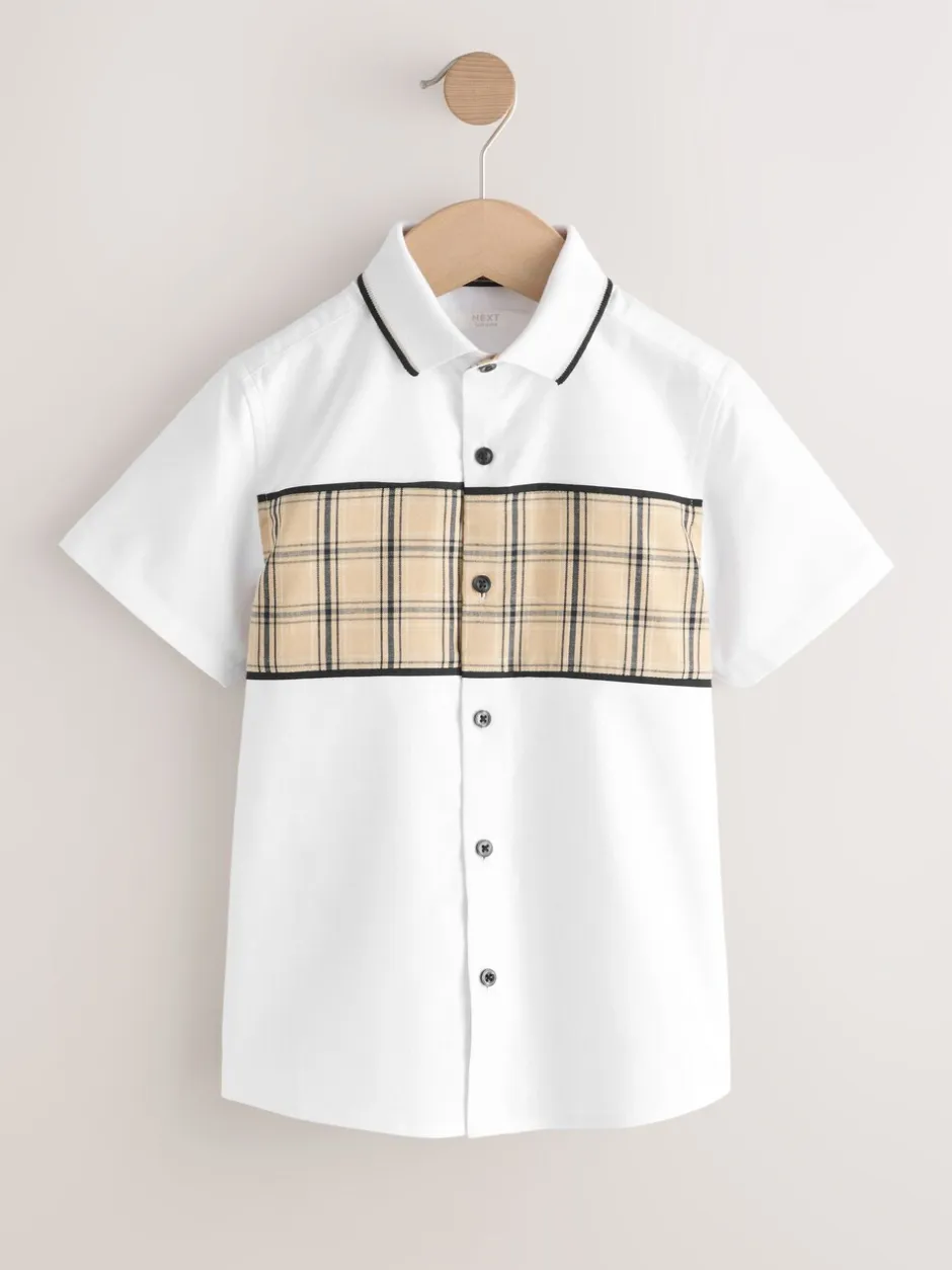 Shirts|Next White Check Splice - Short Sleeve Smart Shirt (3-16yrs)