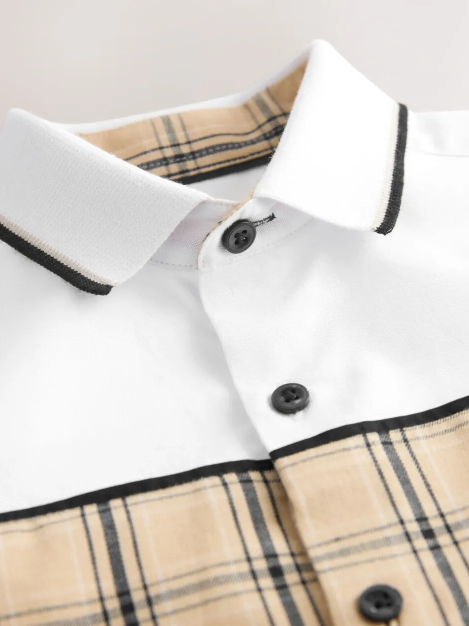 Shirts|Next White Check Splice - Short Sleeve Smart Shirt (3-16yrs)