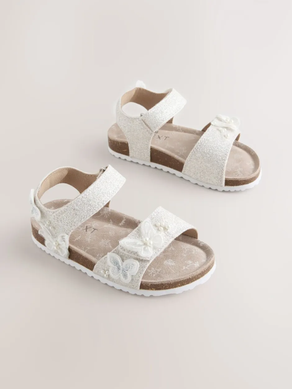 Gelegenheidskleding*Next White Glitter Butterfly - Sandalen met klittenbandsluiting en kurken voetbed