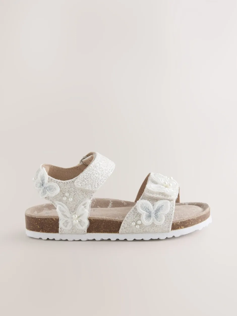 Gelegenheidskleding*Next White Glitter Butterfly - Sandalen met klittenbandsluiting en kurken voetbed
