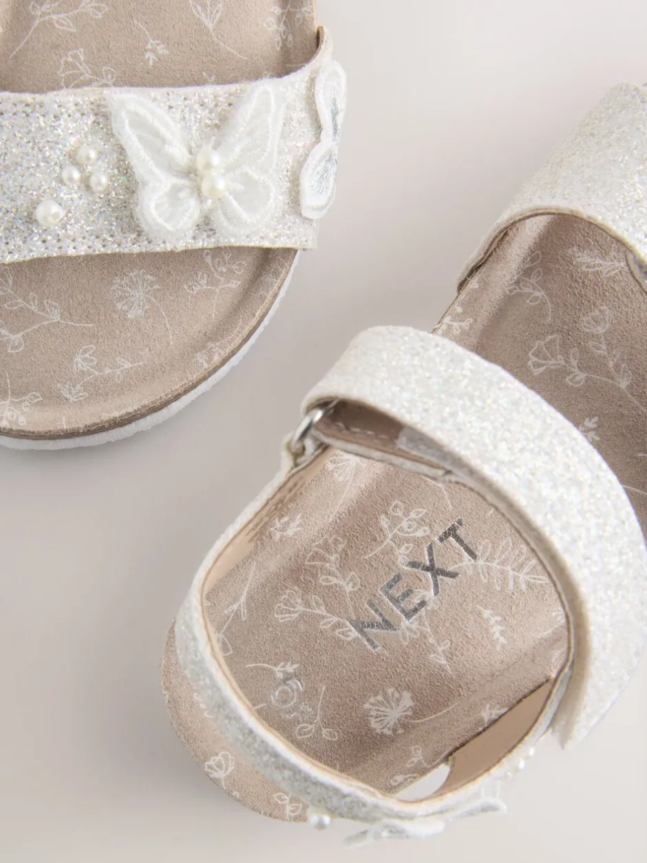 Gelegenheidskleding*Next White Glitter Butterfly - Sandalen met klittenbandsluiting en kurken voetbed