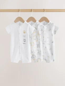 Rompertjes En Tuinbroeken|Next White Safari Animal Embroidered - Verpakking van 3 jersey babyrompertjes