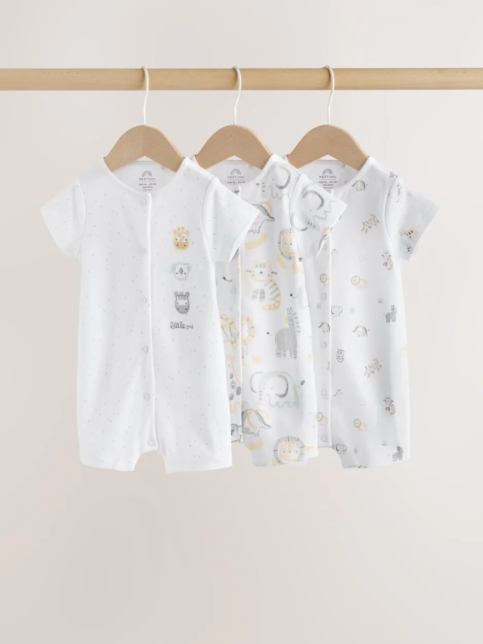Rompertjes En Tuinbroeken|Next White Safari Animal Embroidered - Verpakking van 3 jersey babyrompertjes