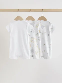 Rompertjes En Tuinbroeken|Next White Safari Animal Embroidered - Verpakking van 3 jersey babyrompertjes