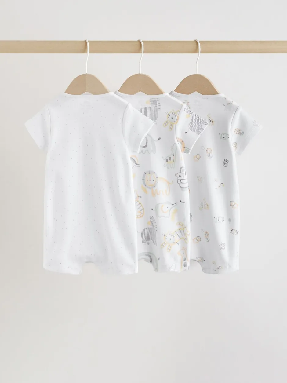 Rompertjes En Tuinbroeken|Next White Safari Animal Embroidered - Verpakking van 3 jersey babyrompertjes