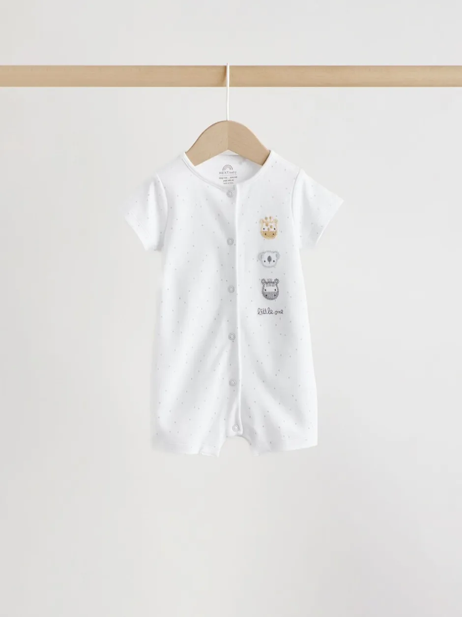 Rompertjes En Tuinbroeken|Next White Safari Animal Embroidered - Verpakking van 3 jersey babyrompertjes