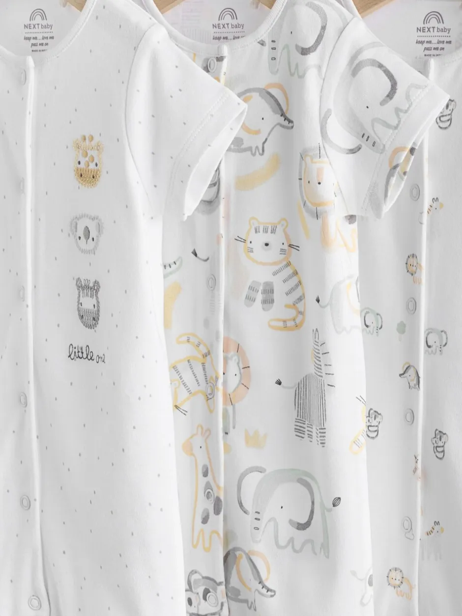 Rompertjes En Tuinbroeken|Next White Safari Animal Embroidered - Verpakking van 3 jersey babyrompertjes
