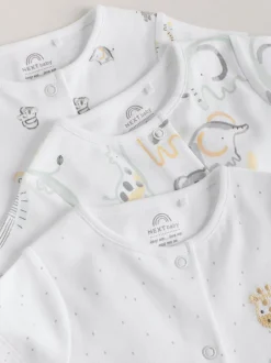 Rompertjes En Tuinbroeken|Next White Safari Animal Embroidered - Verpakking van 3 jersey babyrompertjes
