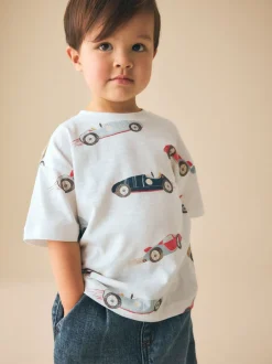 T-Shirts|Tops|Next - Short Sleeve All-Over Print T-Shirt (3 Month-7 Years) (3mths-7yrs) White Watercolour Car