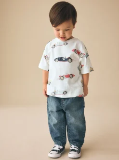T-Shirts|Tops|Next - Short Sleeve All-Over Print T-Shirt (3 Month-7 Years) (3mths-7yrs) White Watercolour Car