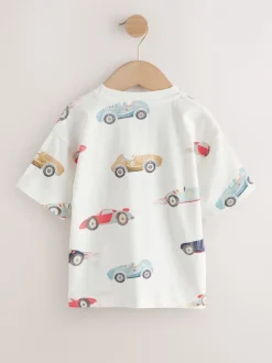 T-Shirts|Tops|Next - Short Sleeve All-Over Print T-Shirt (3 Month-7 Years) (3mths-7yrs) White Watercolour Car