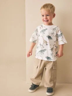 Tops|T-Shirts|Next - Short Sleeve All-Over Print T-Shirt (3 Month-7 Years) (3mths-7yrs) White Watercolour Dinosaurs