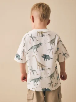 Tops|T-Shirts|Next - Short Sleeve All-Over Print T-Shirt (3 Month-7 Years) (3mths-7yrs) White Watercolour Dinosaurs