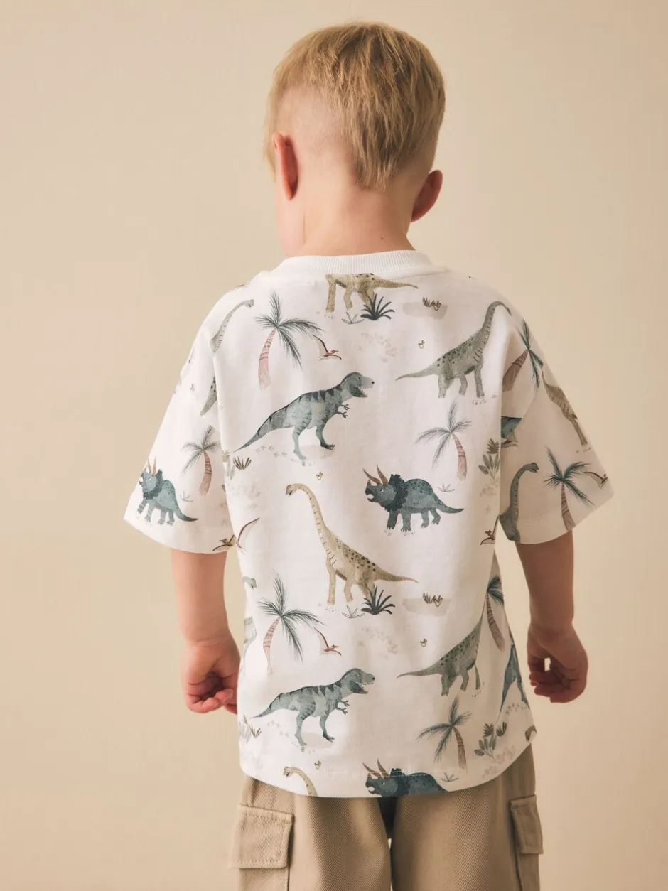 Tops|T-Shirts|Next - Short Sleeve All-Over Print T-Shirt (3 Month-7 Years) (3mths-7yrs) White Watercolour Dinosaurs