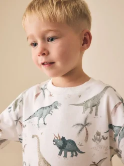 Tops|T-Shirts|Next - Short Sleeve All-Over Print T-Shirt (3 Month-7 Years) (3mths-7yrs) White Watercolour Dinosaurs