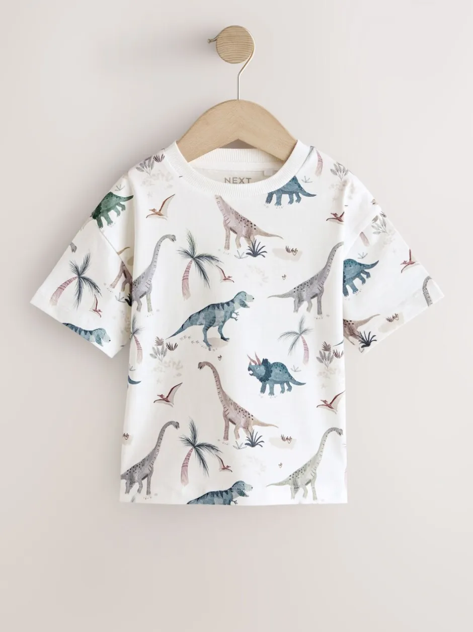 Tops|T-Shirts|Next - Short Sleeve All-Over Print T-Shirt (3 Month-7 Years) (3mths-7yrs) White Watercolour Dinosaurs