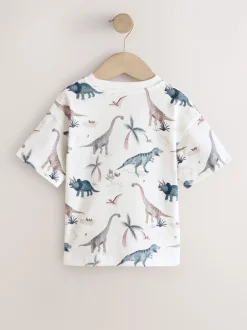 Tops|T-Shirts|Next - Short Sleeve All-Over Print T-Shirt (3 Month-7 Years) (3mths-7yrs) White Watercolour Dinosaurs