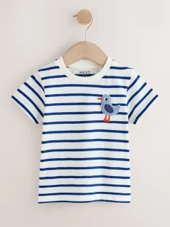 T-Shirts|Tops|Next - Short Sleeve 3D Padded T-Shirt (3mths-7yrs) White/Blue Stripe Seagull