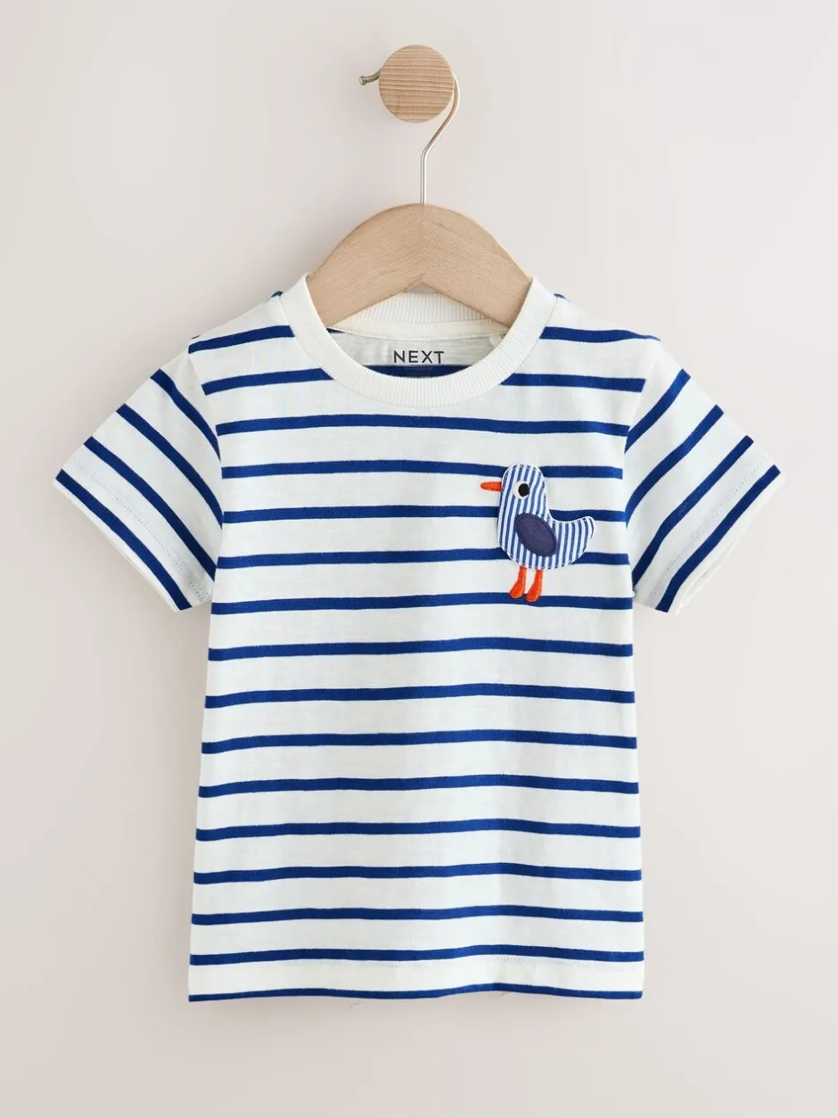 T-Shirts|Tops|Next - Short Sleeve 3D Padded T-Shirt (3mths-7yrs) White/Blue Stripe Seagull