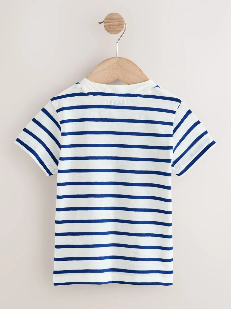 T-Shirts|Tops|Next - Short Sleeve 3D Padded T-Shirt (3mths-7yrs) White/Blue Stripe Seagull