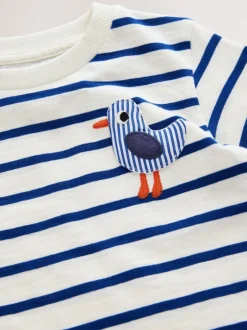 T-Shirts|Tops|Next - Short Sleeve 3D Padded T-Shirt (3mths-7yrs) White/Blue Stripe Seagull