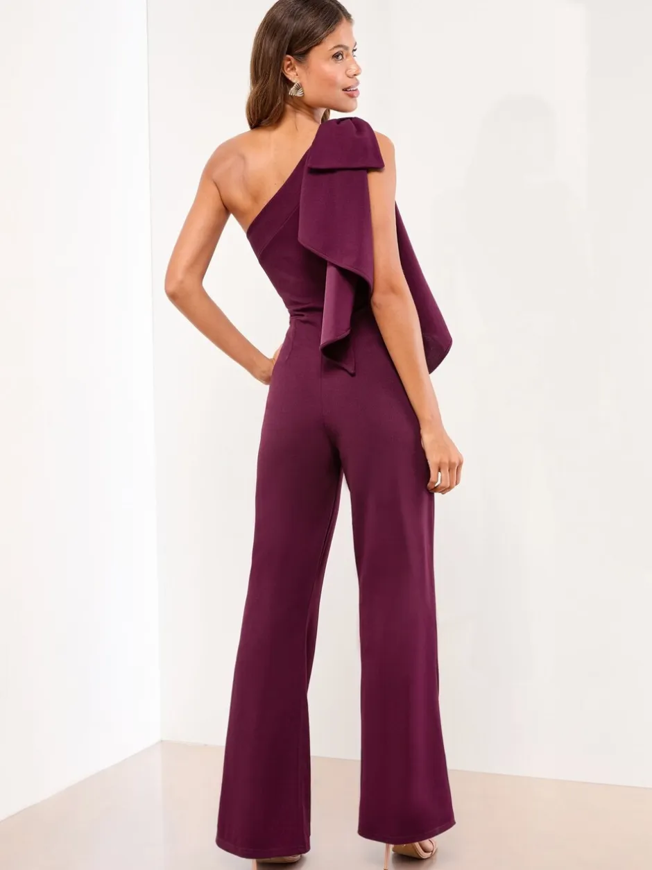 Jumpsuits En Playsuits*Lipsy - jumpsuit met strik en één schouder Wijn