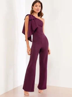 Jumpsuits En Playsuits|Lipsy - jumpsuit met strik en één schouder Wijn