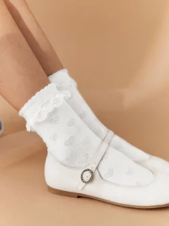 Sokken En Panty's|Next Wit - 2 Enkellange sokken met hartjesruche en hoog katoengehalte