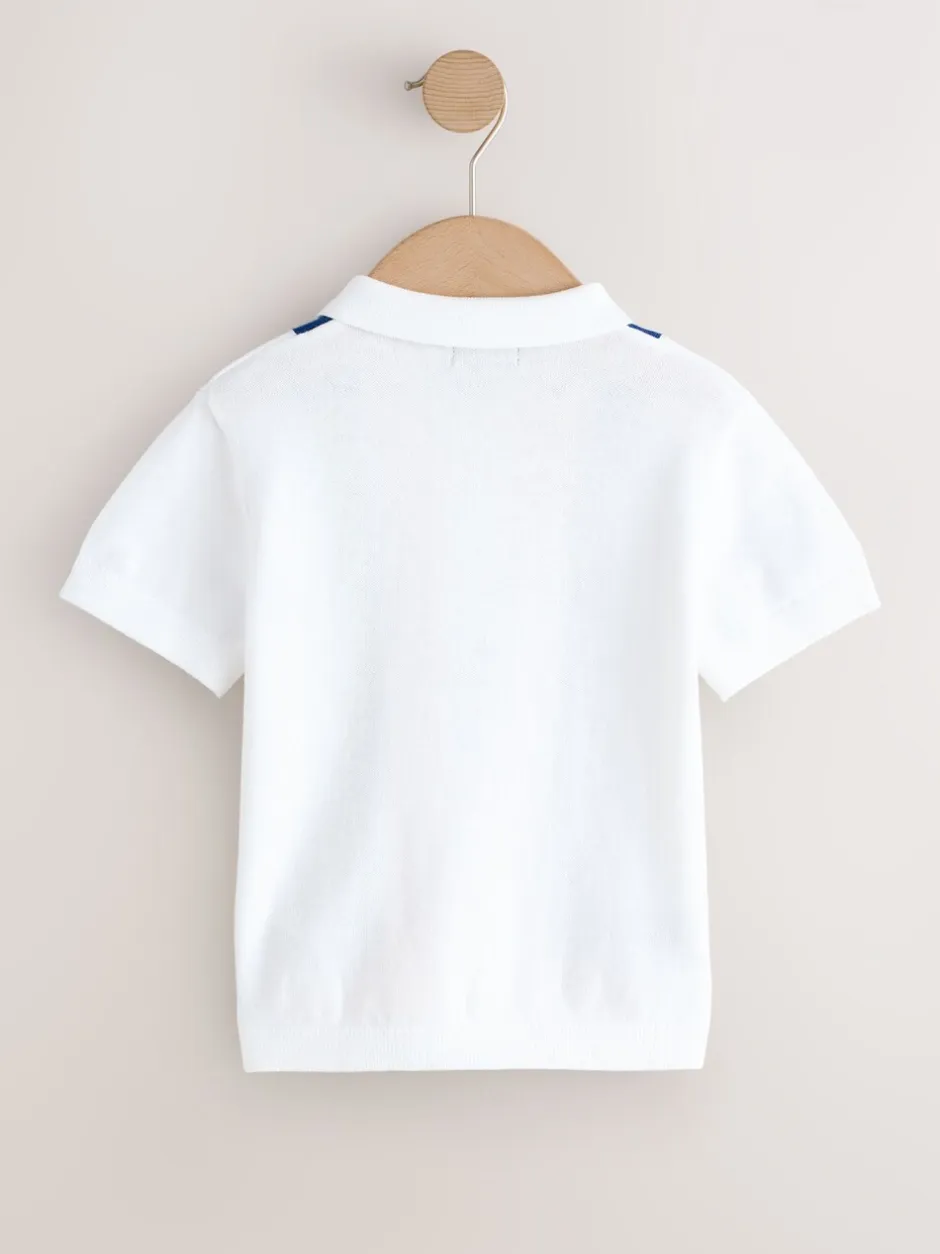 Truien En Breisels|Next - 100% katoenen gebreid poloshirt met rits bij de hals (3mnd-7jr) Wit
