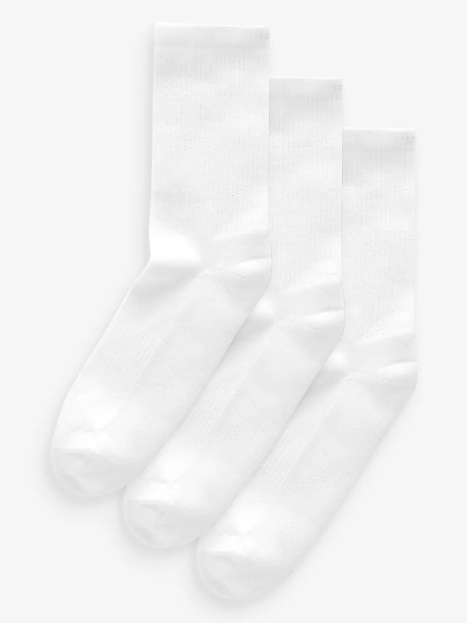 Sokken En Panty's|Sportkleding|Next Wit - 3 Paar geribbelde enkelsokken met verzachte onderkant en voetholteondersteuning