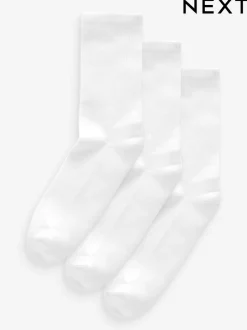Sokken En Panty's|Sportkleding|Next Wit - 3 Paar geribbelde enkelsokken met verzachte onderkant en voetholteondersteuning