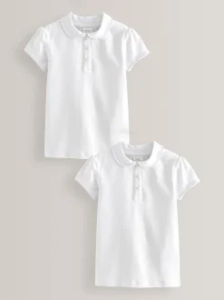 Schoolkleding*Next - 2 Pack katoenen stretchy schoolpoloTops met rucheskraag (3-16jr) Wit