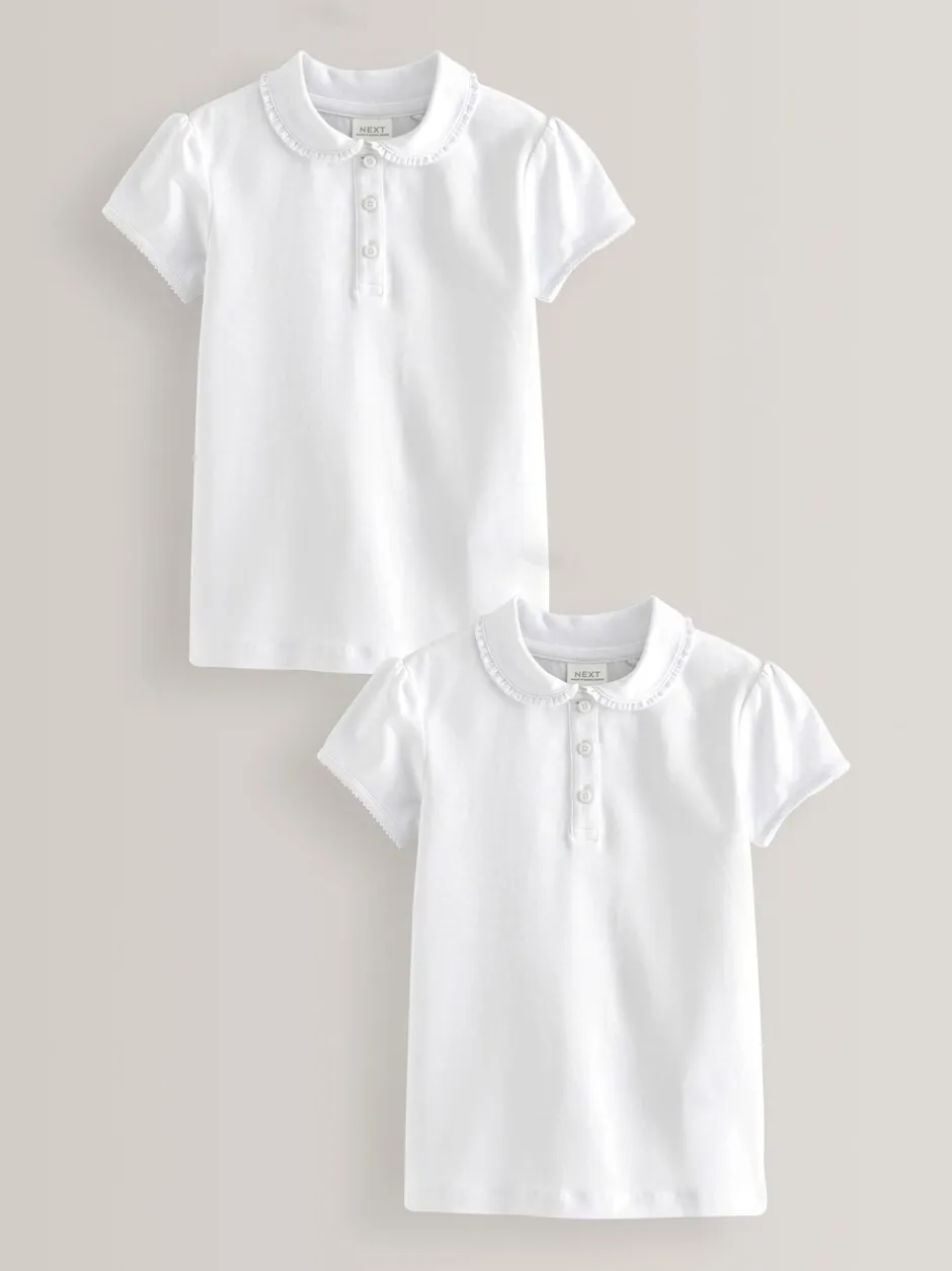 Schoolkleding*Next - 2 Pack katoenen stretchy schoolpoloTops met rucheskraag (3-16jr) Wit