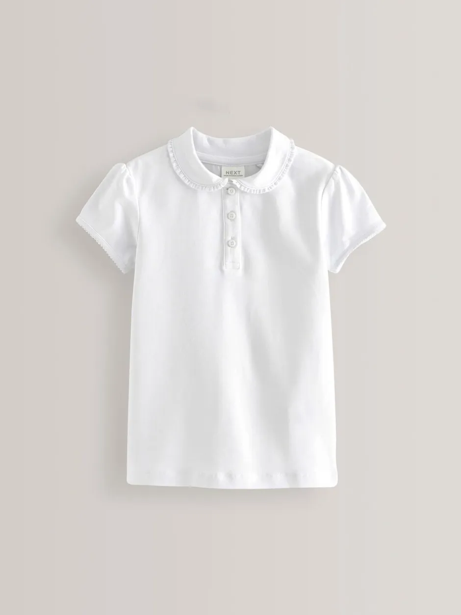 Schoolkleding*Next - 2 Pack katoenen stretchy schoolpoloTops met rucheskraag (3-16jr) Wit