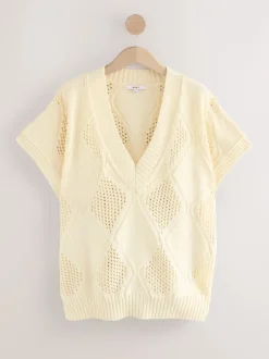 Gebreide Kleding|Tops En T-Shirts*Next Wit - Argyle Open Knit Tank Cover-Up