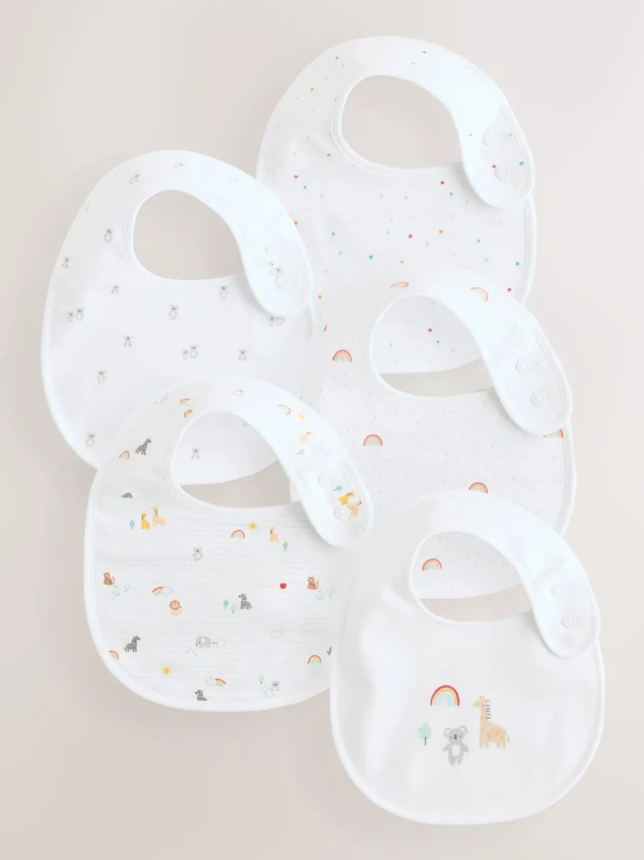 Rompertjes En Hemdjes|Rompertjes En Hemdjes*Next Wit - Babyslabbetjes met dierenprint 5 stuks