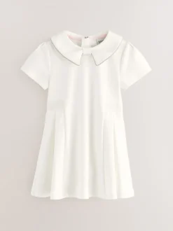 Jurken|Jurken*Baker by Ted Baker - - Jurk van Ponte-stof met strikkraag Wit