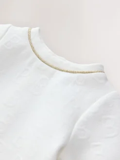 Gelegenheidskleding*Baker by Ted Baker - Jacquard jurk met reliëf en mesh zoom Wit