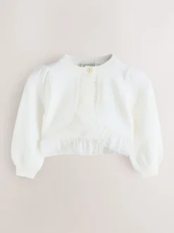 Gebreide Kleding*Baker by Ted Baker - Knitted Mesh Ruffle Hem Cardigan Wit