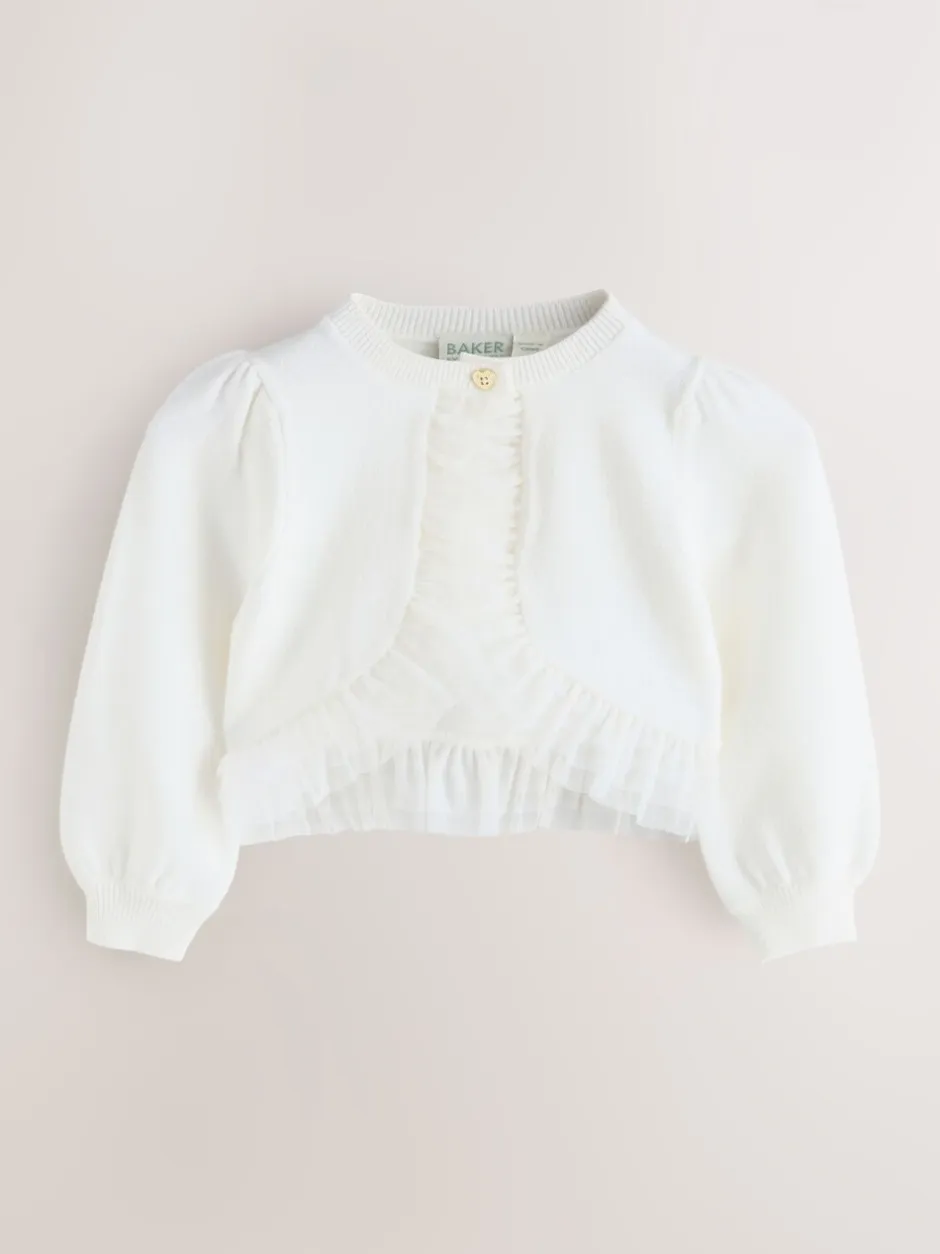 Gebreide Kleding*Baker by Ted Baker - Knitted Mesh Ruffle Hem Cardigan Wit