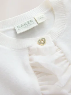 Gebreide Kleding*Baker by Ted Baker - Knitted Mesh Ruffle Hem Cardigan Wit