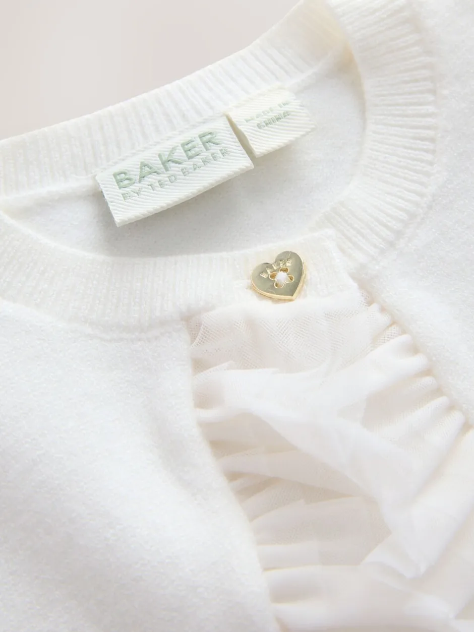 Gebreide Kleding*Baker by Ted Baker - Knitted Mesh Ruffle Hem Cardigan Wit